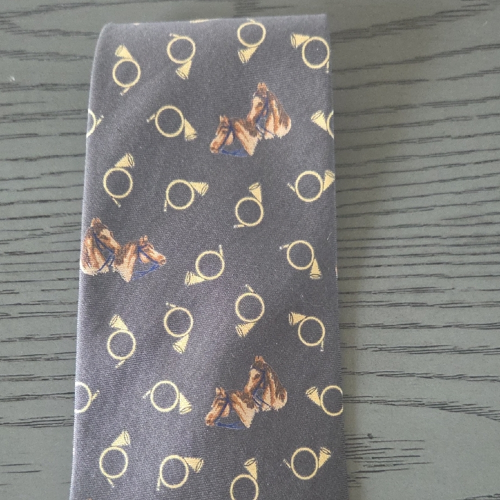 Etro Equine Black Tie with Gold and Brown Motif - Picture 2 of 6